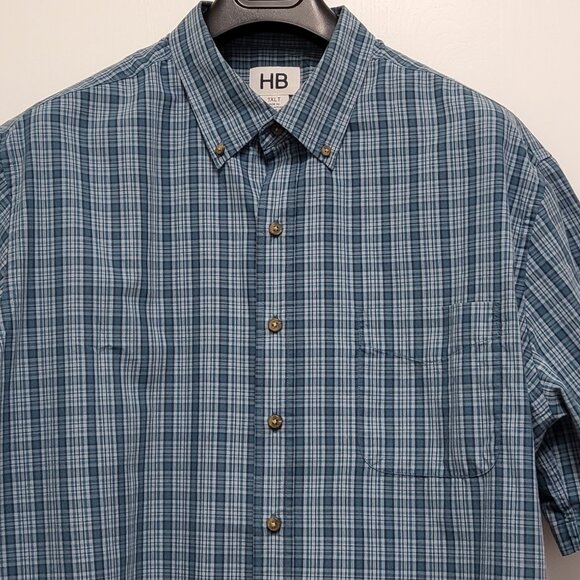 HB Harbor Bay Mens Shirt 1XLT Button Up Short Sleeve Pocket Plaid - Picture 2 of 13